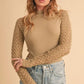Aemi+Co Mock Neck Ribbed Knit Top with Crochet Sleeve - DAVERRI FASHIONS