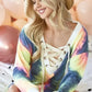 BiBi Tie Dye Deep V-Neck Top with Lace Up Front - DAVERRI FASHIONS