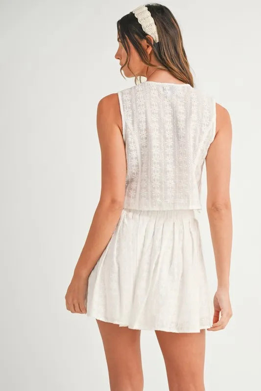 MABLE Eyelet Lace Top and Mini Skirt Set Outfit Sets