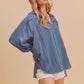 Aemi + Co Raw Hem Button Down Raglan Sleeve Shirt Shirts