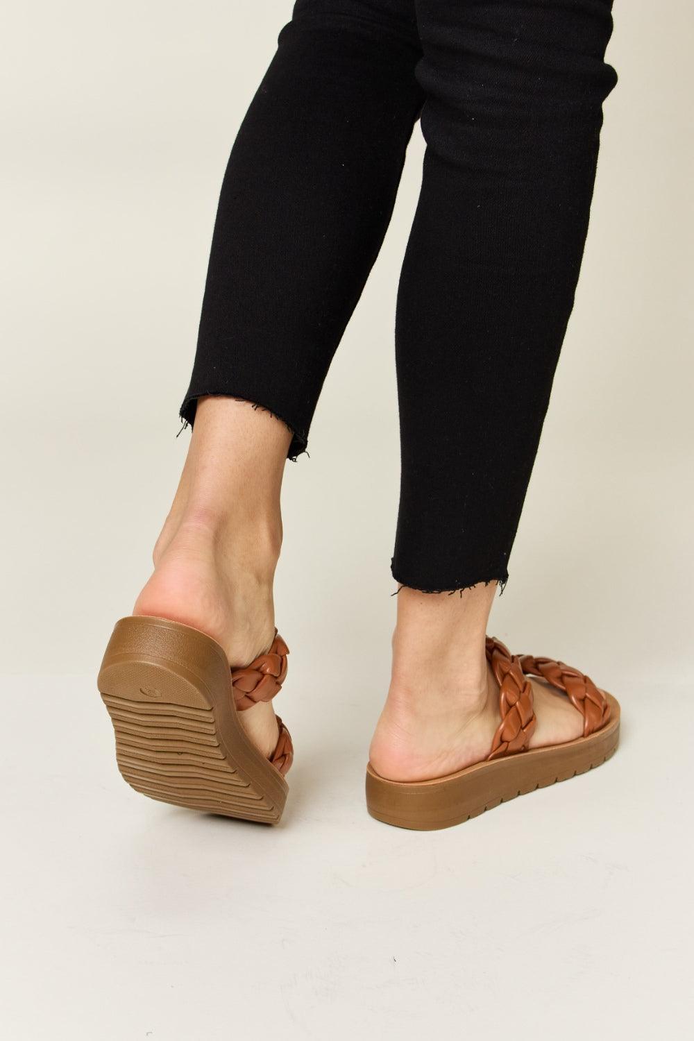 Woven Dual Band Platform Sandals SLIDES