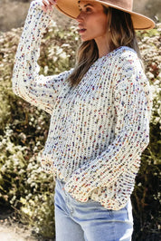 Twisted Confetti Boat Neck Sweater - DAVERRI FASHIONS