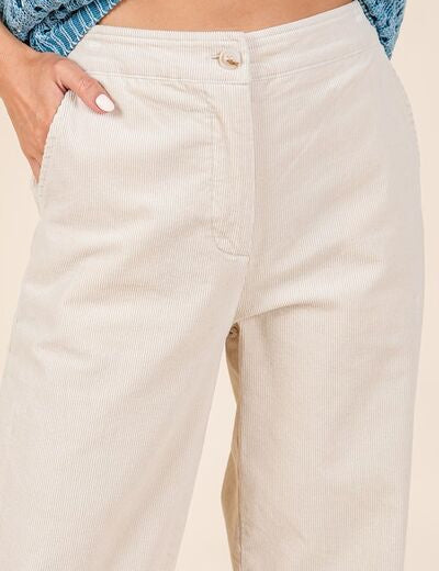 Mittoshop Corduroy Back Elastic Waist Pants Bone