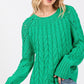 SAGE + FIG Cable-Knit Long Sleeve Sweater Green - DAVERRI FASHIONS