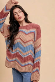 Annie Wear multicolored zigzag ribbed long-sleeve sweater