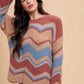 Annie Wear Multi Color Zig-Zag Round Neck Sweater - DAVERRI FASHIONS
