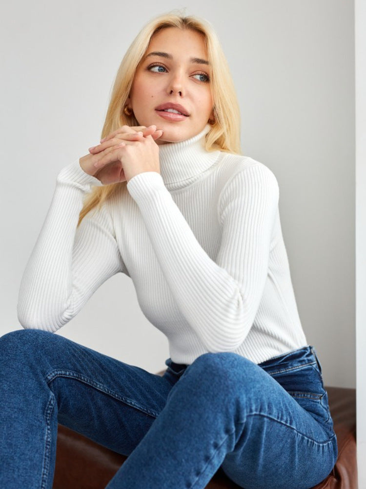 White Free Size Women's Knit Turtleneck Pullover | Sweaters Daverri Fashions