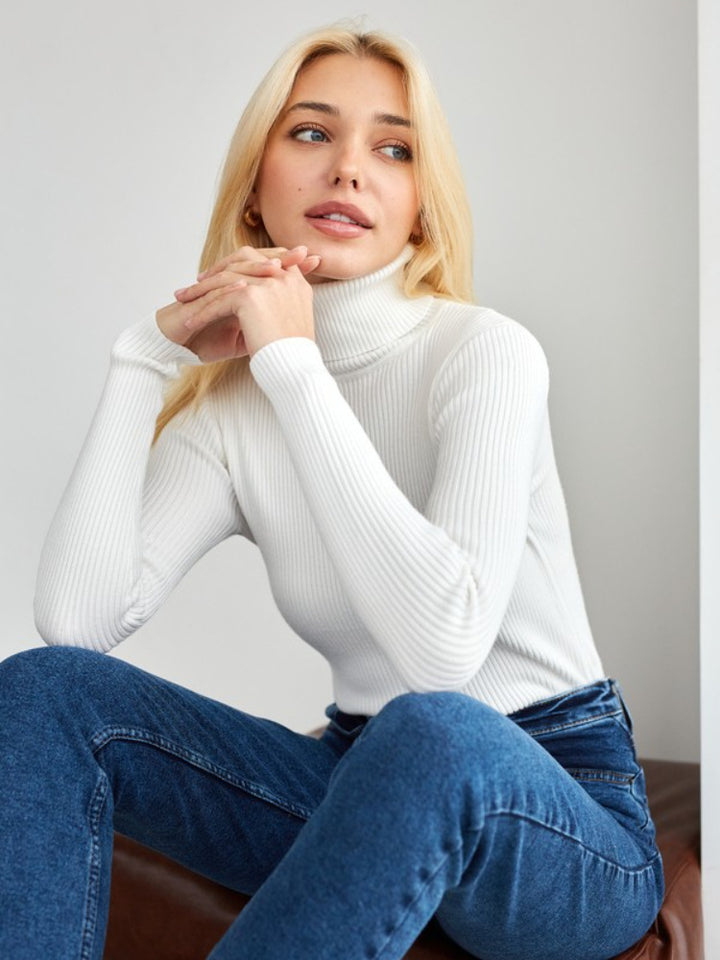 White Free Size Women's Knit Turtleneck Pullover | Sweaters Daverri Fashions