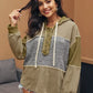 Mixed Texture Patchwork Exposed Seam Half Button Hoodie - DAVERRI FASHIONS