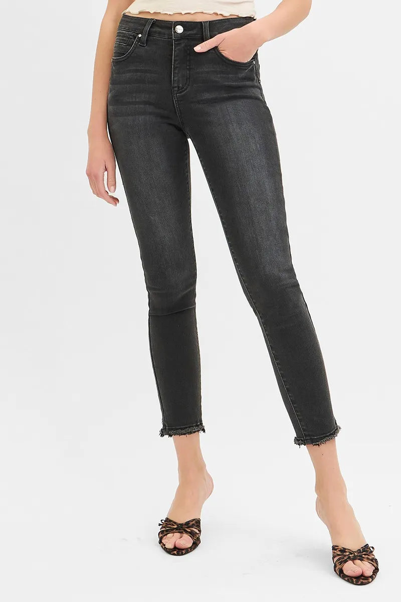 RISEN Full Size Tummy Control Mid Rise Crop Skinny Jeans Plus Size BLACK
