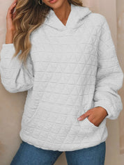 White Textured Long Sleeve Hoodie with Pockets | Hoodies Daverri Fashions