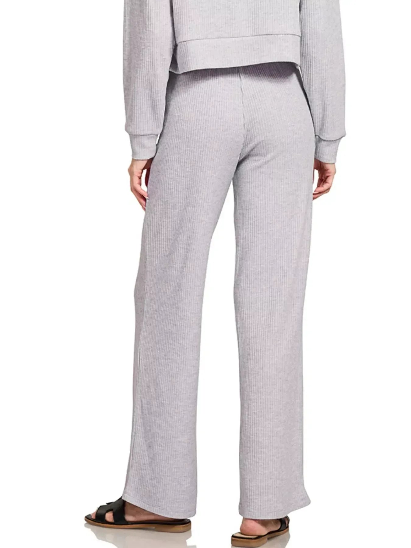 Ribbed Drawstring Lounge Pants Heather Grey - DAVERRI FASHIONS