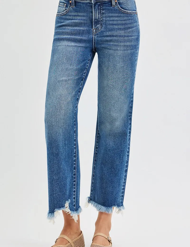 RISEN Full Size Mid Rise Crop Straight Jeans Plus Size | Jeans Daverri Fashions