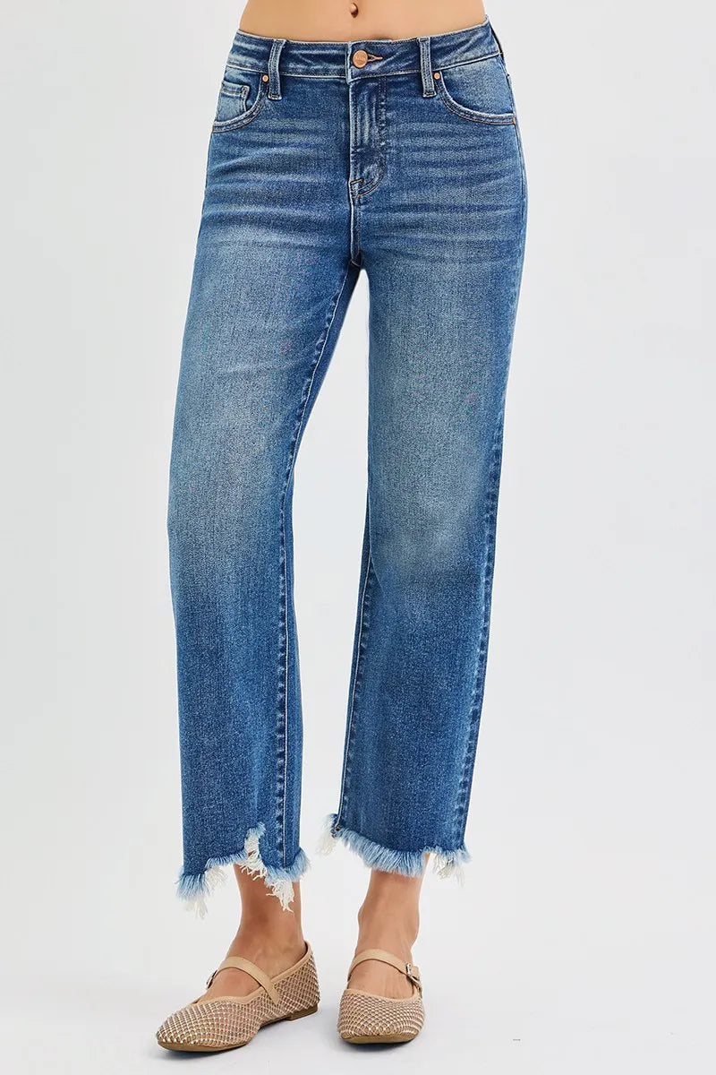 RISEN Full Size Mid Rise Crop Straight Jeans Plus Size Jeans