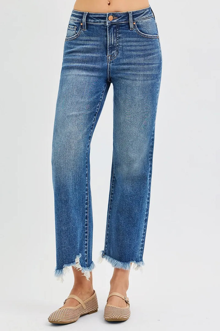 RISEN Full Size Mid Rise Crop Straight Jeans Plus Size Jeans