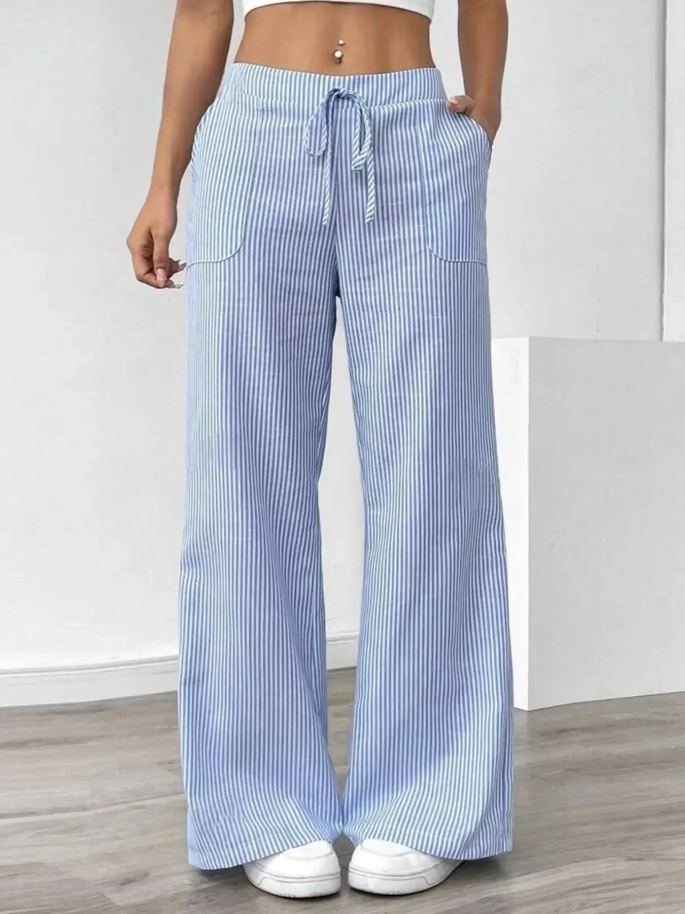 Striped Wide Leg Pants - DAVERRI FASHIONS