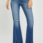 RISEN Full Size High Rise Front Slit Frayed Hem Flare Jeans - DAVERRI FASHIONS