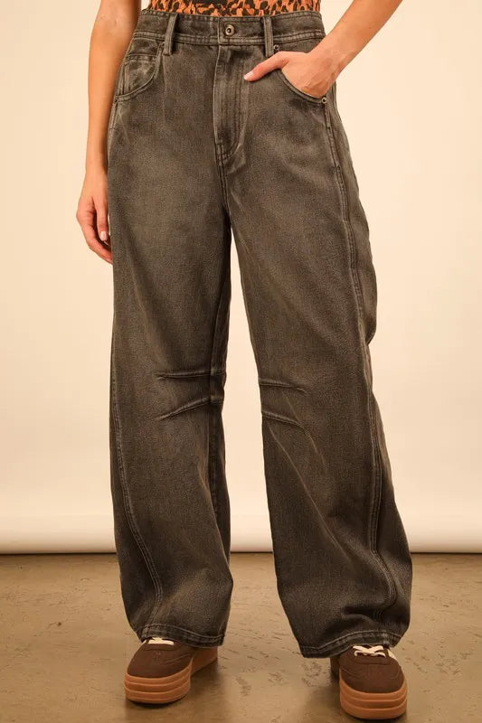 VERY J Wide Leg Comfy Jeans in dark gray relaxed fit denim