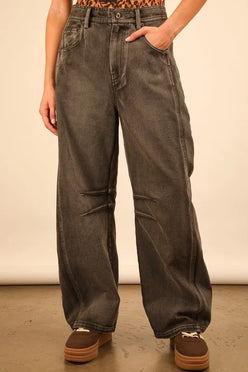 VERY J Wide Leg Comfy Jeans in dark gray relaxed fit denim
