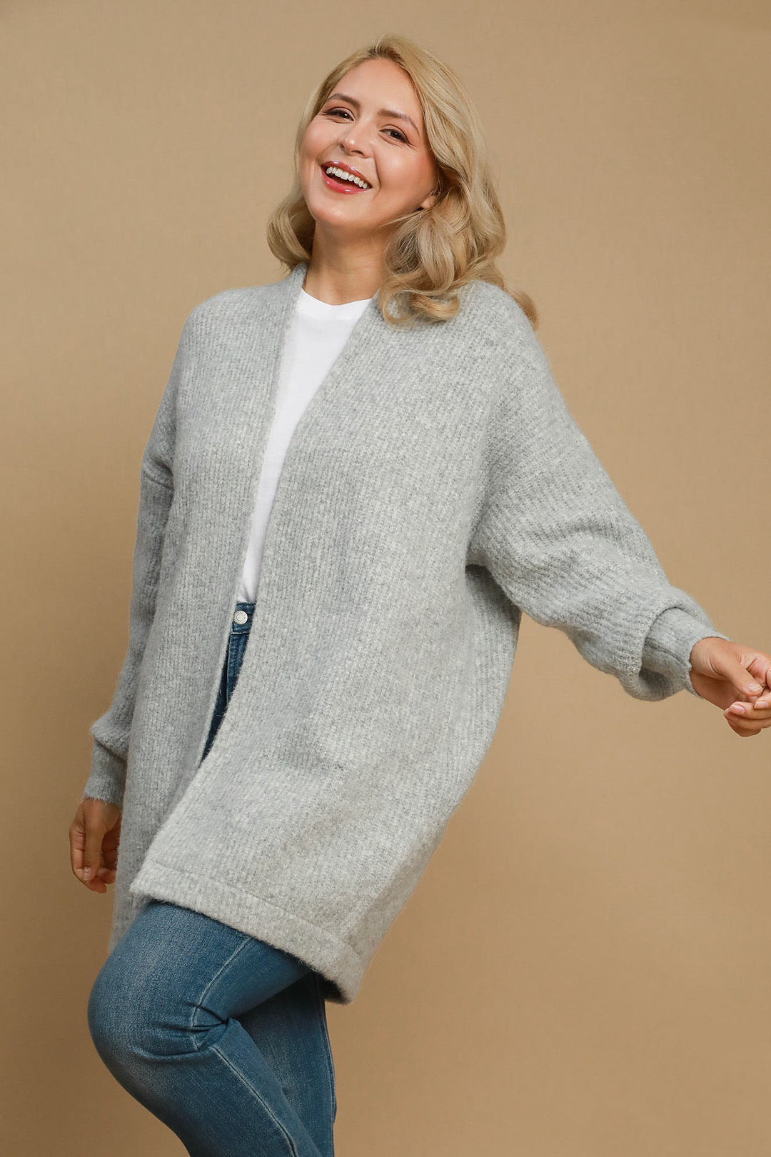 Umgee Wool Blend Open Front Lantern Sleeve Cardigan Cardigans