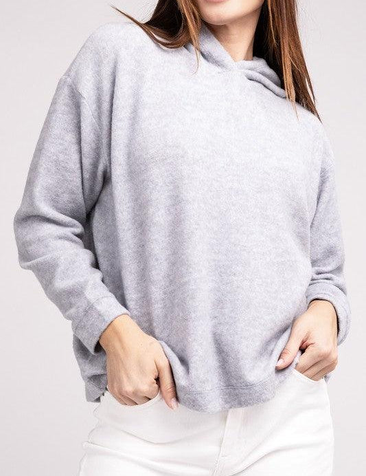 Hooded Brushed Melange Hacci Sweater H GREY L XL Sweaters