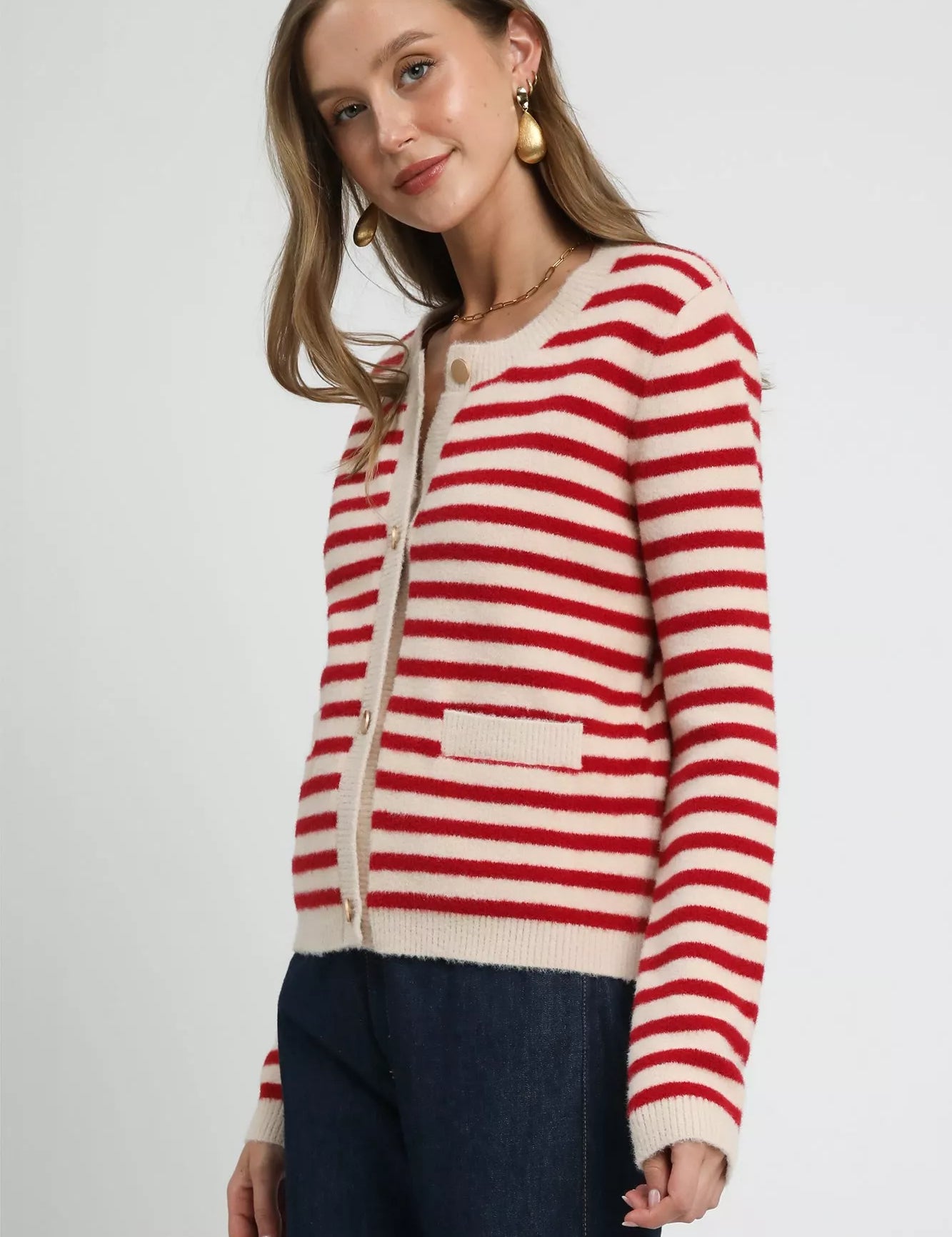 Umgee Striped Knit Button-Up Cardigan | Cardigans Daverri Fashions