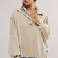 Exposed Seam Side Slit Long Sleeve Sweatshirt - DAVERRI FASHIONS