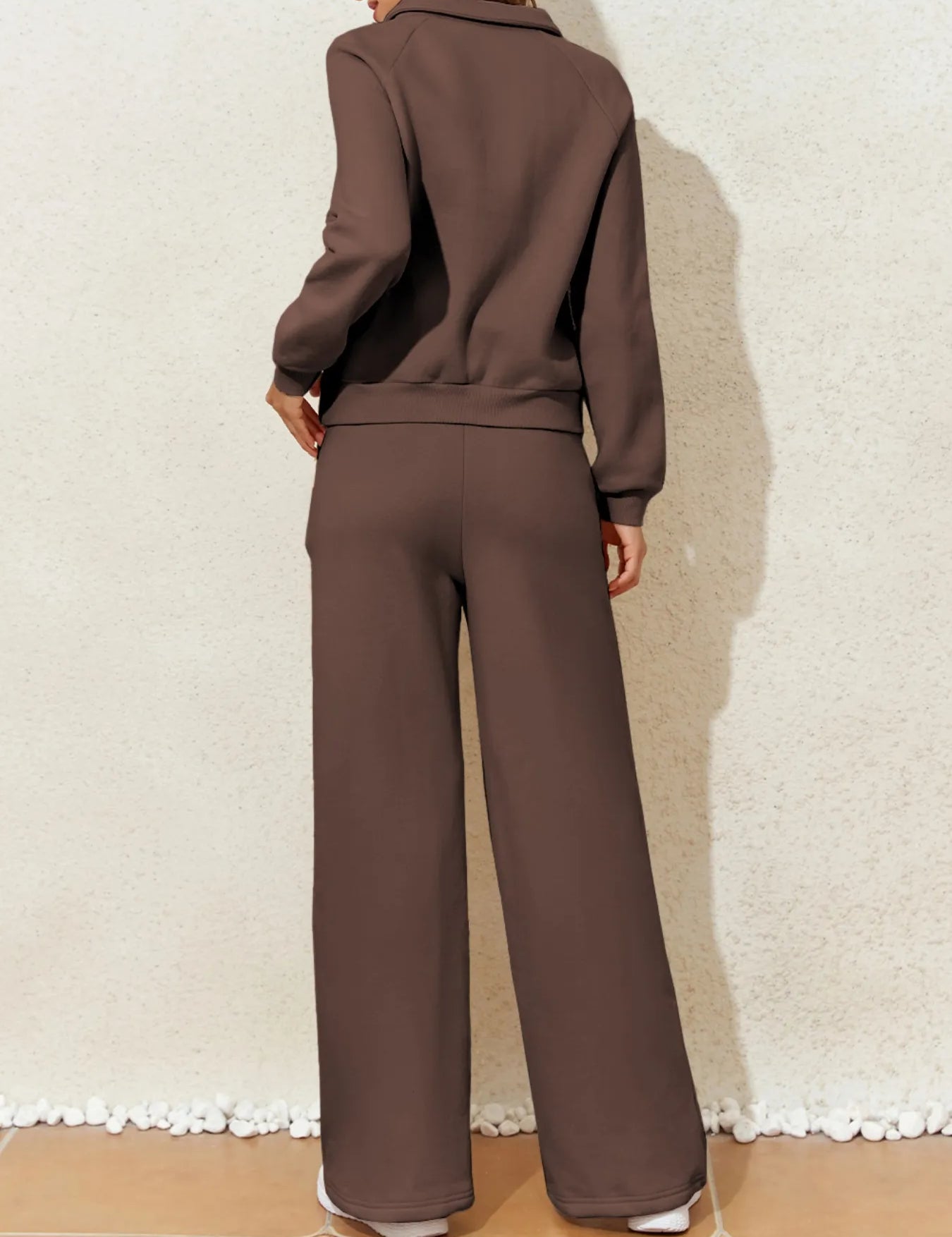 Collared Sweatshirt and High Waist Pants Active Set | Daverri Fashions