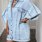Light blue oversized batwing sleeve denim cape dress with buttons