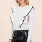 Mittoshop Contrast Trim Ruffled Round Neck Knit Top - DAVERRI FASHIONS