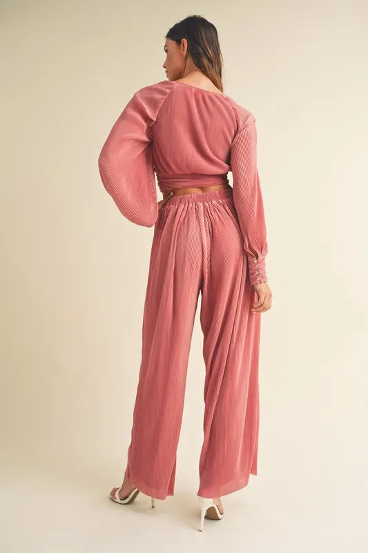 MABLE Front Twisted Long Sleeve Top and Pants Set Outfit Sets