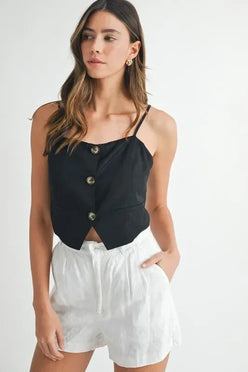 MABLE Linen Mix Button Down Tank Top - DAVERRI FASHIONS