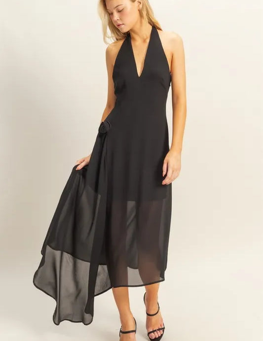 HYFVE Chiffon Halter Asymmetrical Hem Dress | Daverri Fashions