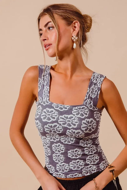 SO ME Two Tone Floral Seamless Tank Top - DAVERRI FASHIONS