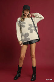 Umgee Floral Jacquard Knit Sweater Cream | Sweaters Daverri Fashions