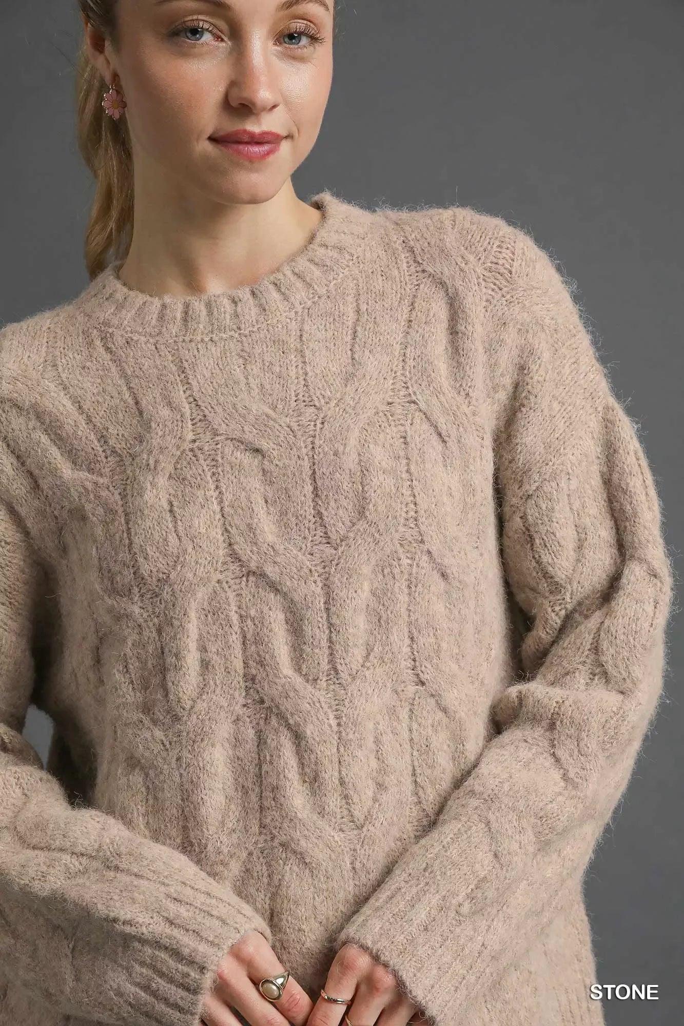Umgee Cable Knit Cozy Sweater - DAVERRI FASHIONS