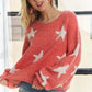ADORA Plus Size Star Contrast Round Neck Sweater - DAVERRI FASHIONS