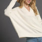 Umgee V-Neck Sweater with Wide Trim Detail - DAVERRI FASHIONS