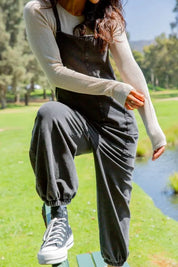 Mono B Drawstring Waist Spaghetti Strap Overalls with Pockets | Daverri Fashions