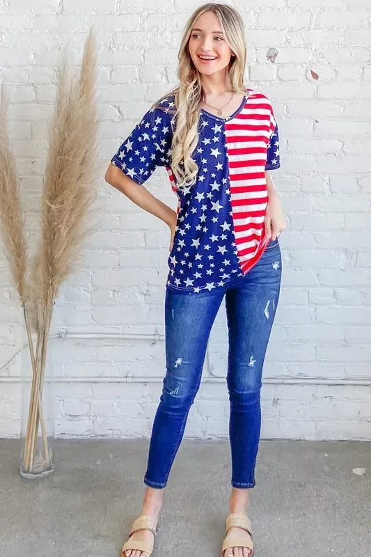 And The Why American Flag Short Sleeve Top - DAVERRI FASHIONS