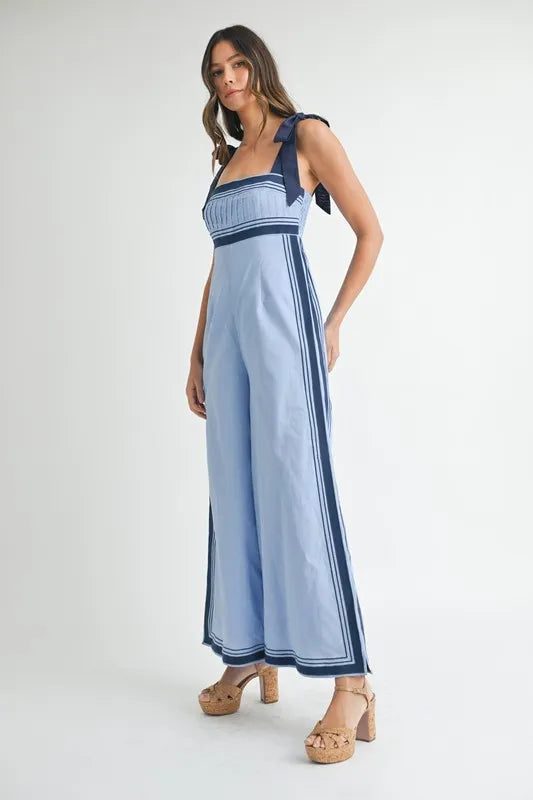 MABLE Linen Mix Chevron Sail Shoulder Strap Jumpsuit Jumpsuits
