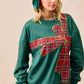 BiBi Plaid Ribbon Bow Detail Christmas Fleece Pullover - DAVERRI FASHIONS