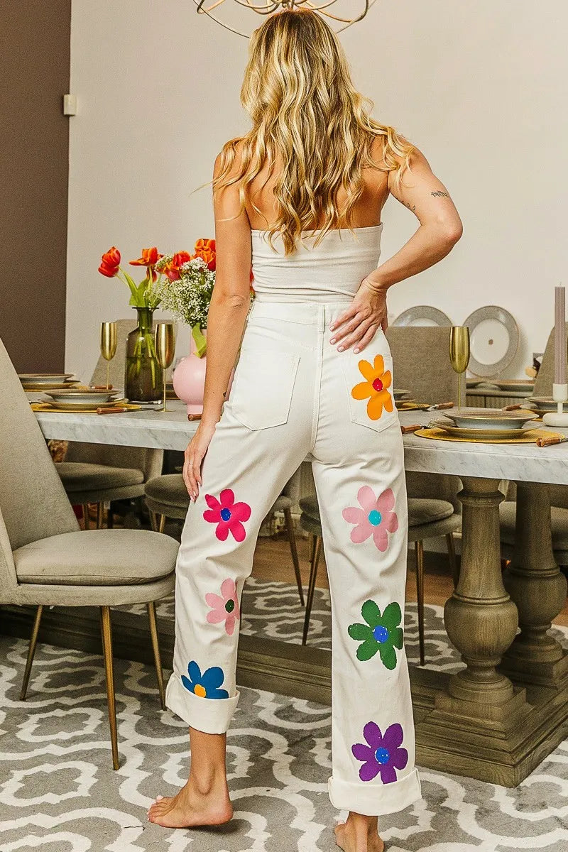 BiBi Flower Print Straight Legs Pants | Pants Daverri Fashions