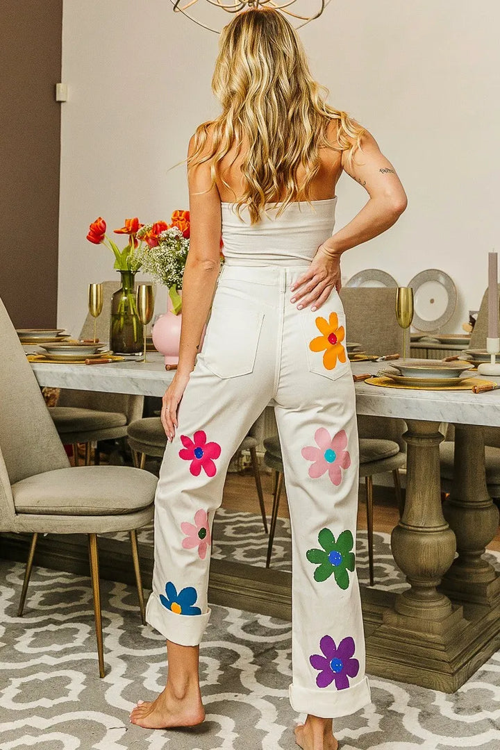 BiBi Flower Print Straight Legs Pants Pants