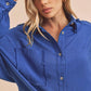 Aemi + Co Raw Edge Exposed Seam Collared Neck Long Sleeve Shirt