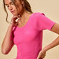 Vibrant pink SO ME ribbed knit short sleeve peplum top