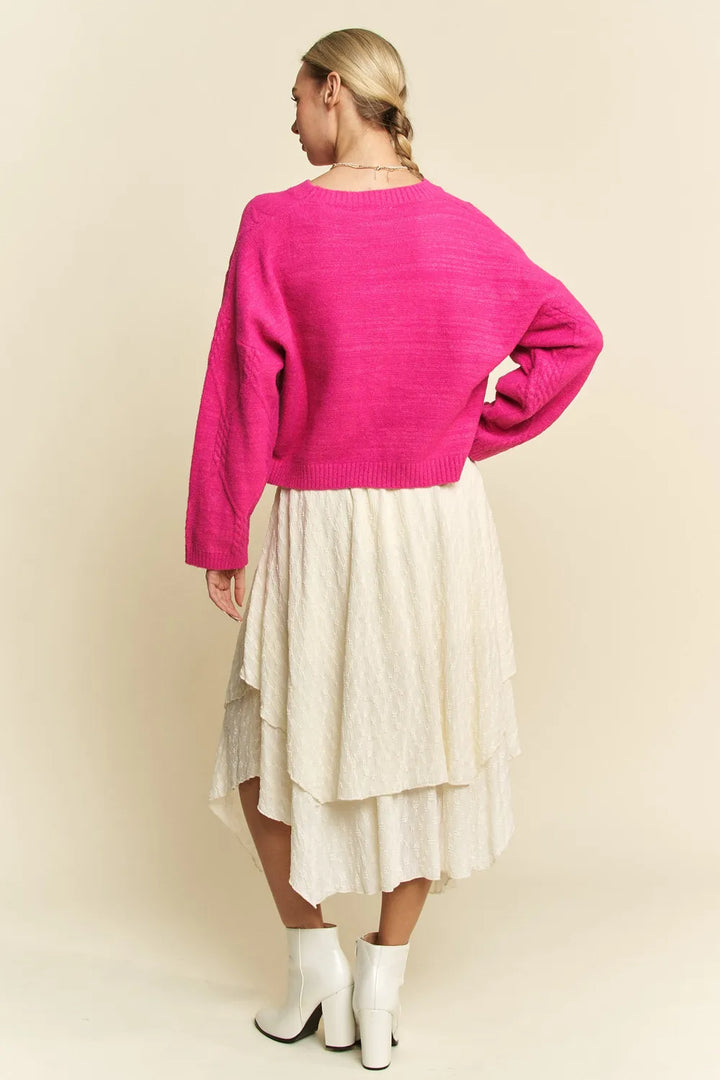 Davi & Dani Diamond Cable Pattern Drop Shoulder Sweater | Sweaters Daverri Fashions