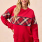 BiBi Christmas Theme Plaid Block Sweatshirt with Binding - DAVERRI FASHIONS