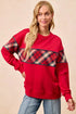 BiBi Christmas Theme Plaid Block Sweatshirt with Binding - DAVERRI FASHIONS
