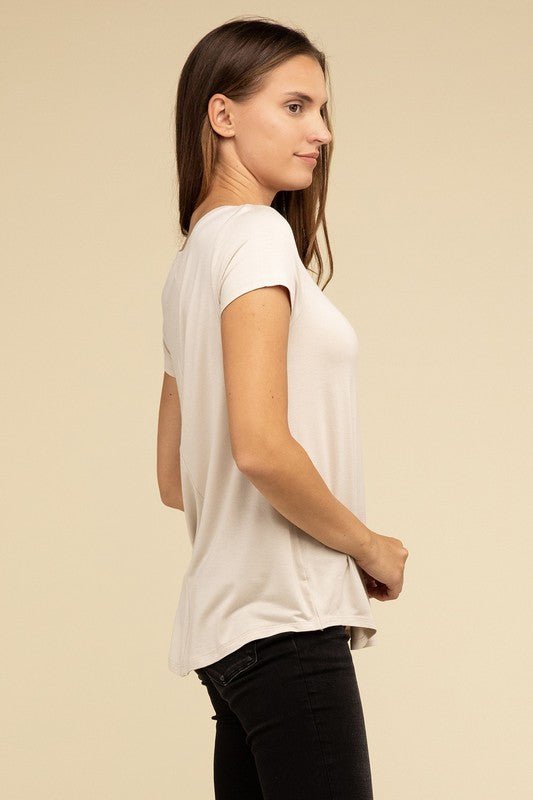 Flowy Round Hem Rayon Short Sleeve Top T-Shirts
